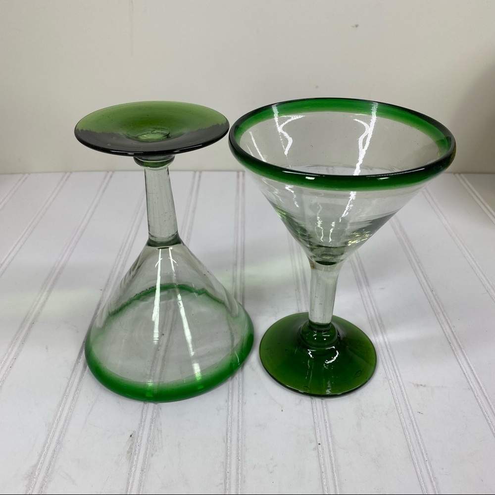 Vintage hand blown green martini glasses